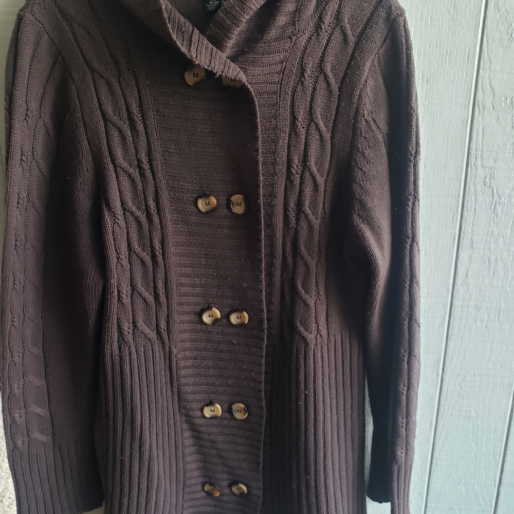 Angee Brown Long Sleeve Button Down Hoodie Sweater